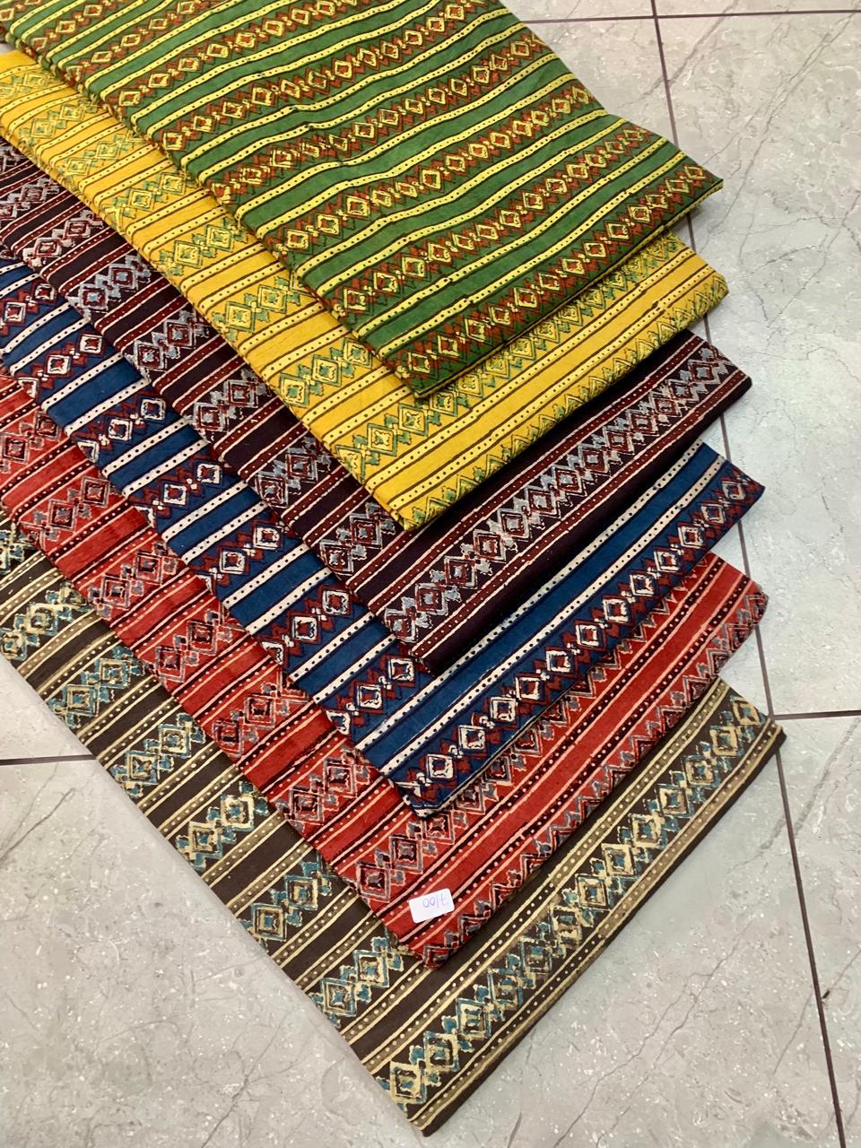 Ajrakh handblock printed pure cotton fabric wholesale in multi natural big butta design